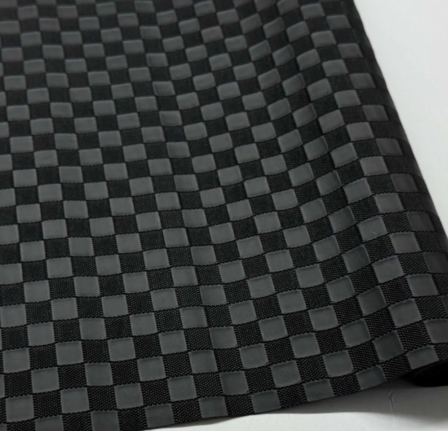Black Embossed Leather Fabric | Checkered Damier Leather Black LL66