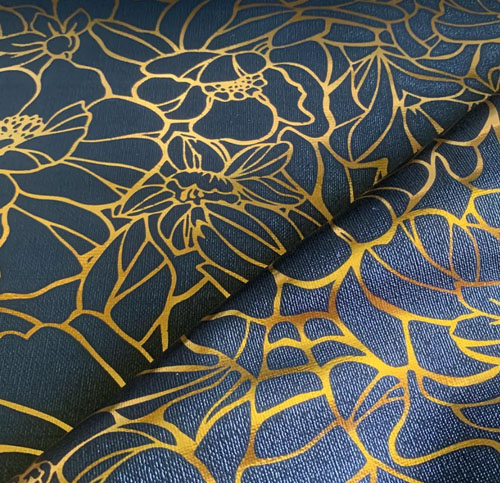 Black Vinyl fabric with mini gold Patterns LL24